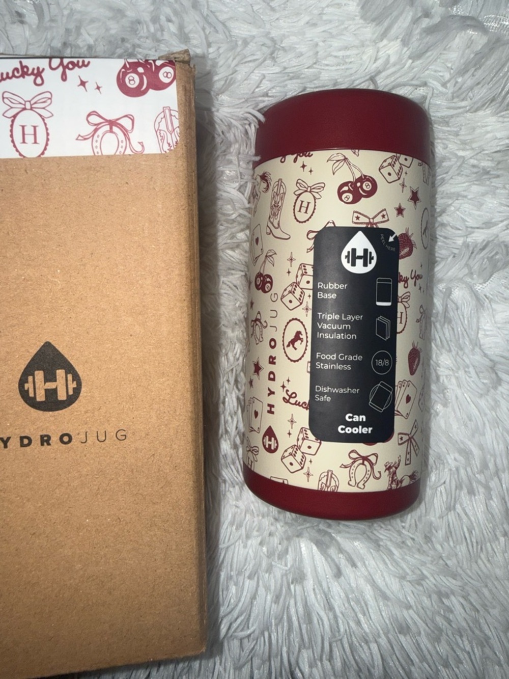 HydroJug Red and Cream Patterned Can Cooler